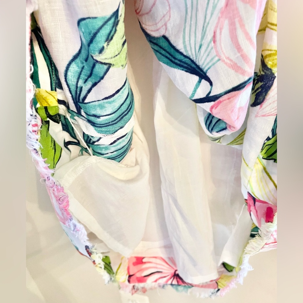 Tommy Bahama Floral Linen Halter Shift Dress Fringe Hem Lined Hibiscus Print L - Picture 9 of 13